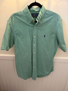 Ralph Lauren Men’s Large Green Plaid Button Down Shirt Classic Fit Short Sleeve
